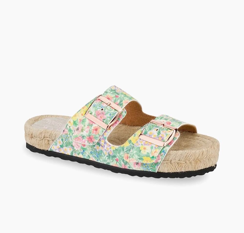 LoveShackFancy x Manebi Floral Espadrille Double-Buckle Slide Sandals, 38